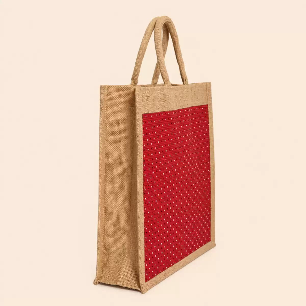 Brown Maroon Jute Shopping Bag