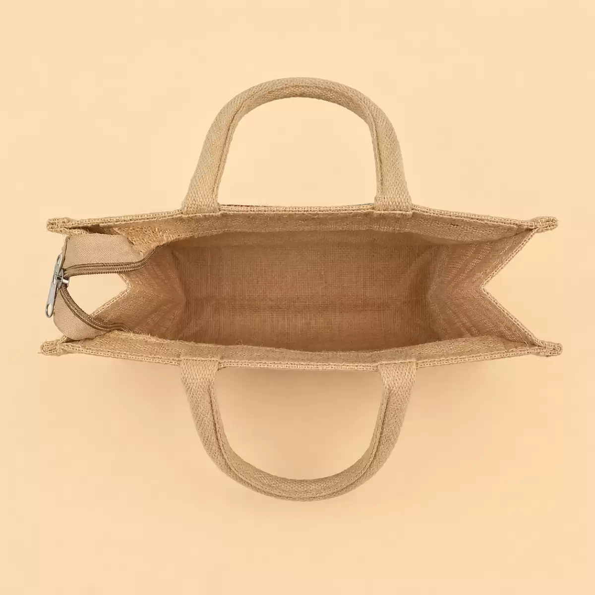Brown Red Jute Shopping Bag