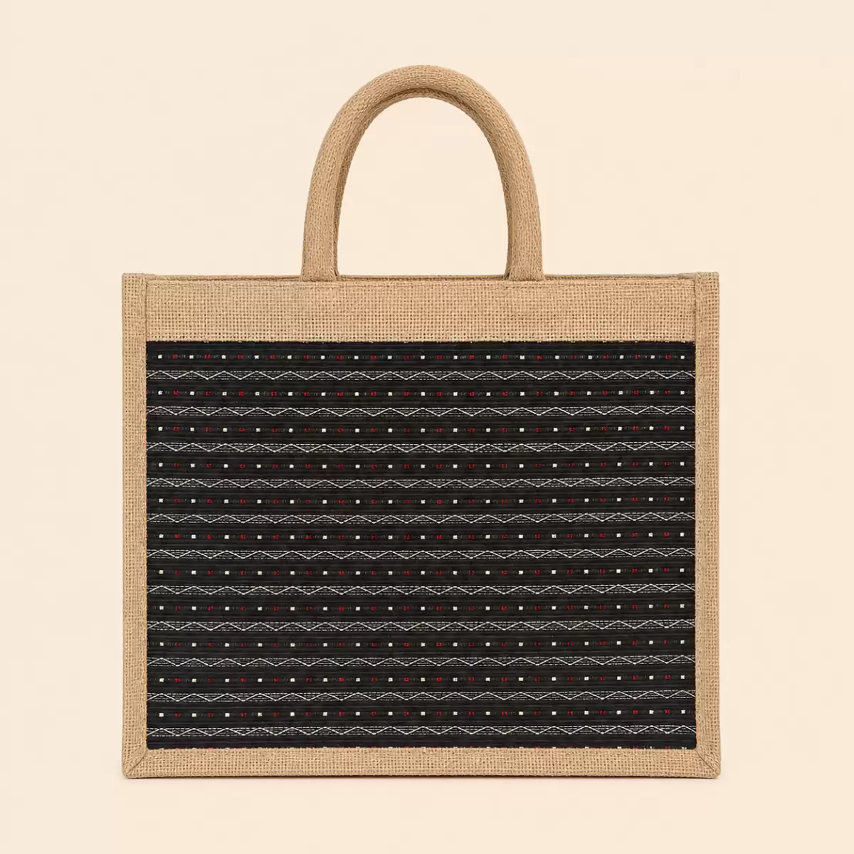 Brown Black Jute Shopping Bag
