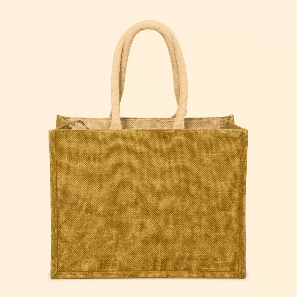Yellow Brown Jute Shopping Bag