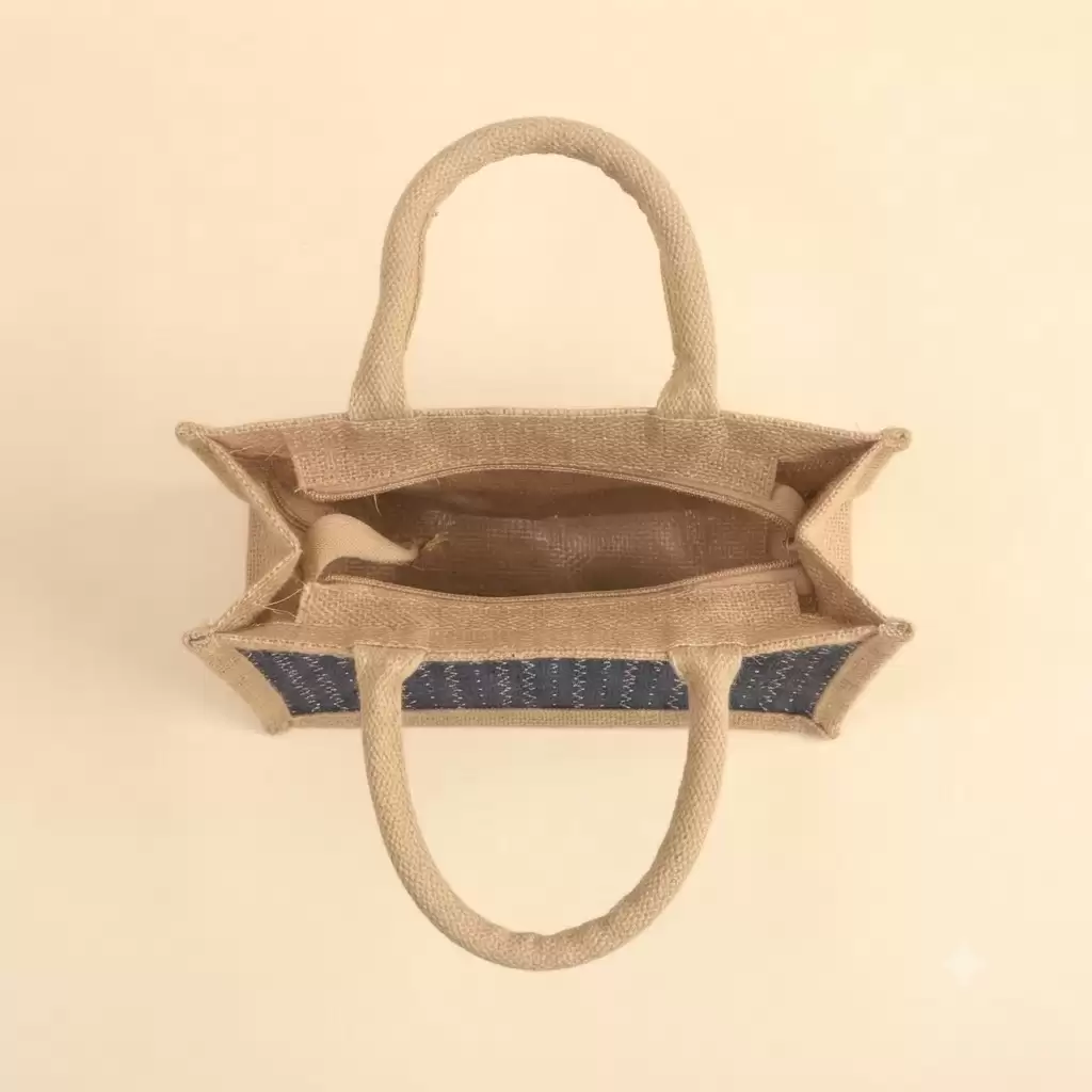 Navy Blue Jute Shopping Bag