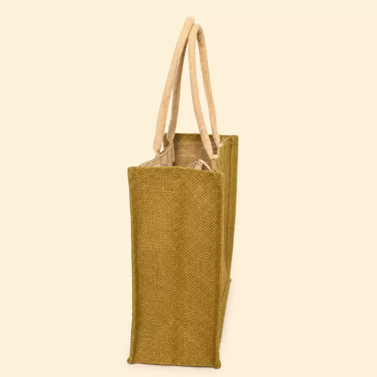 Yellow Brown Jute Shopping Bag