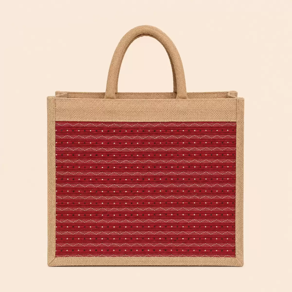 Brown Red Jute Shopping Bag