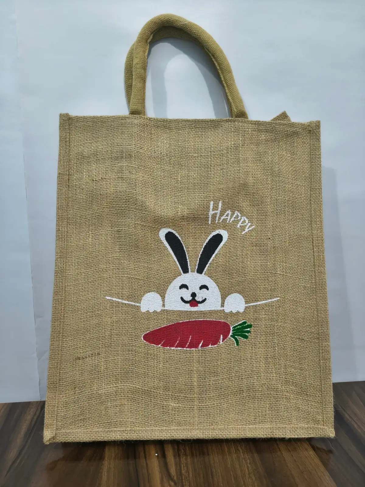 Happy time, rabbit design jute bags