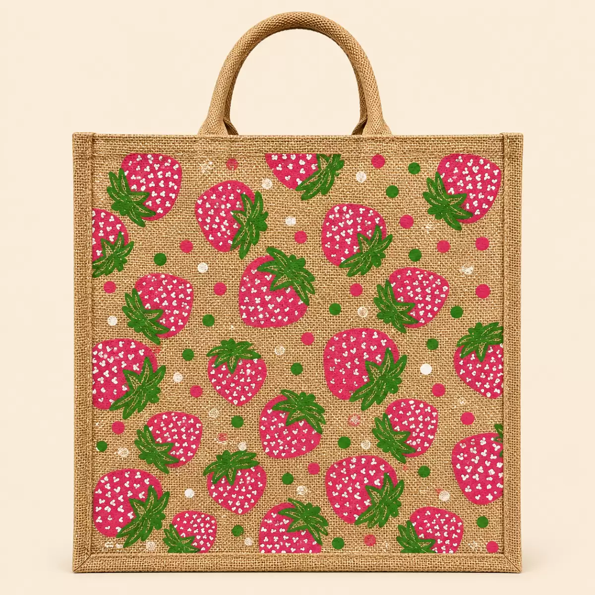 Brown Pink Printed Jute Bag
