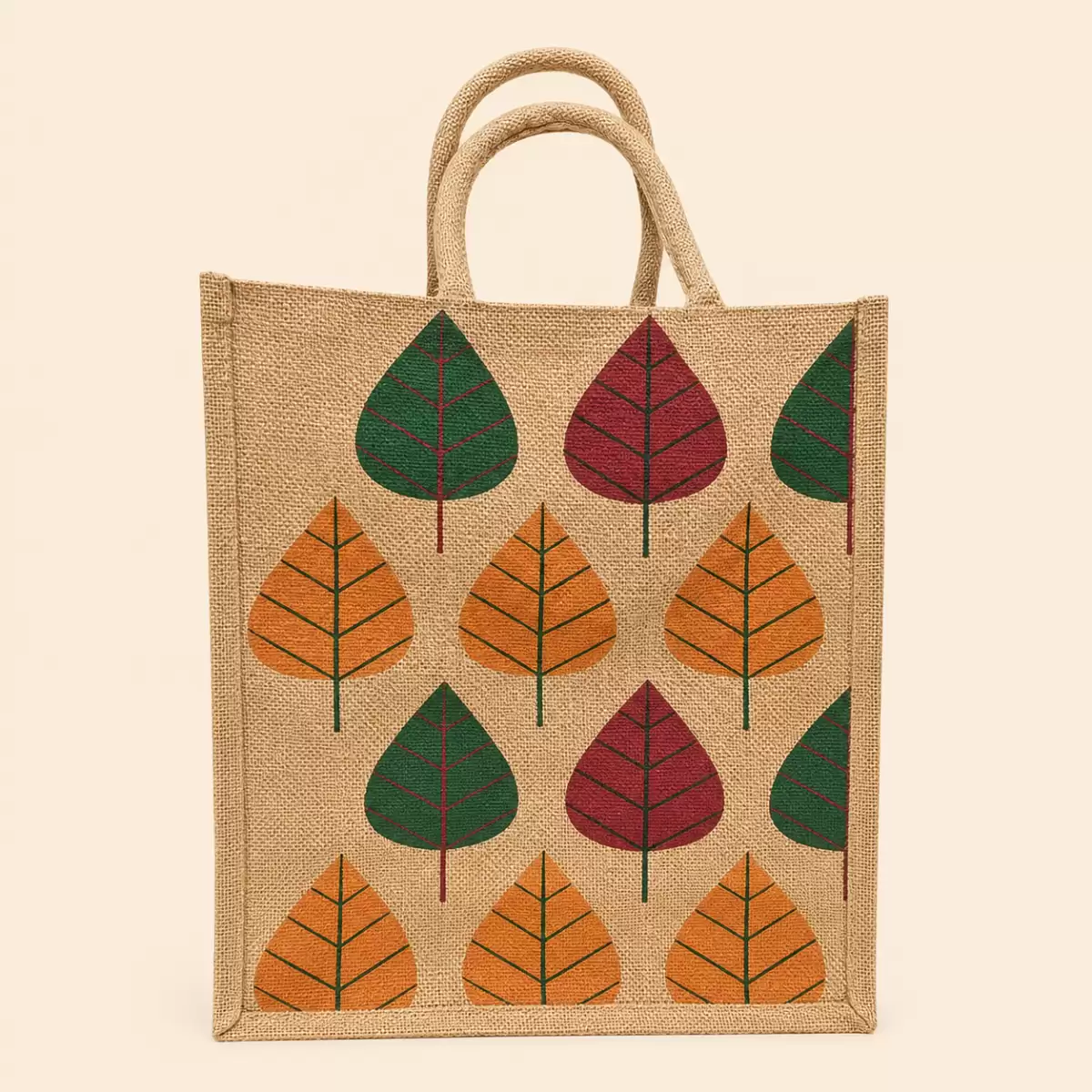 Brown Maroon Printed Jute Bag