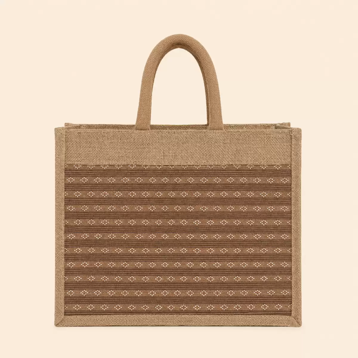 Brown Creem Jute Shopping Bag