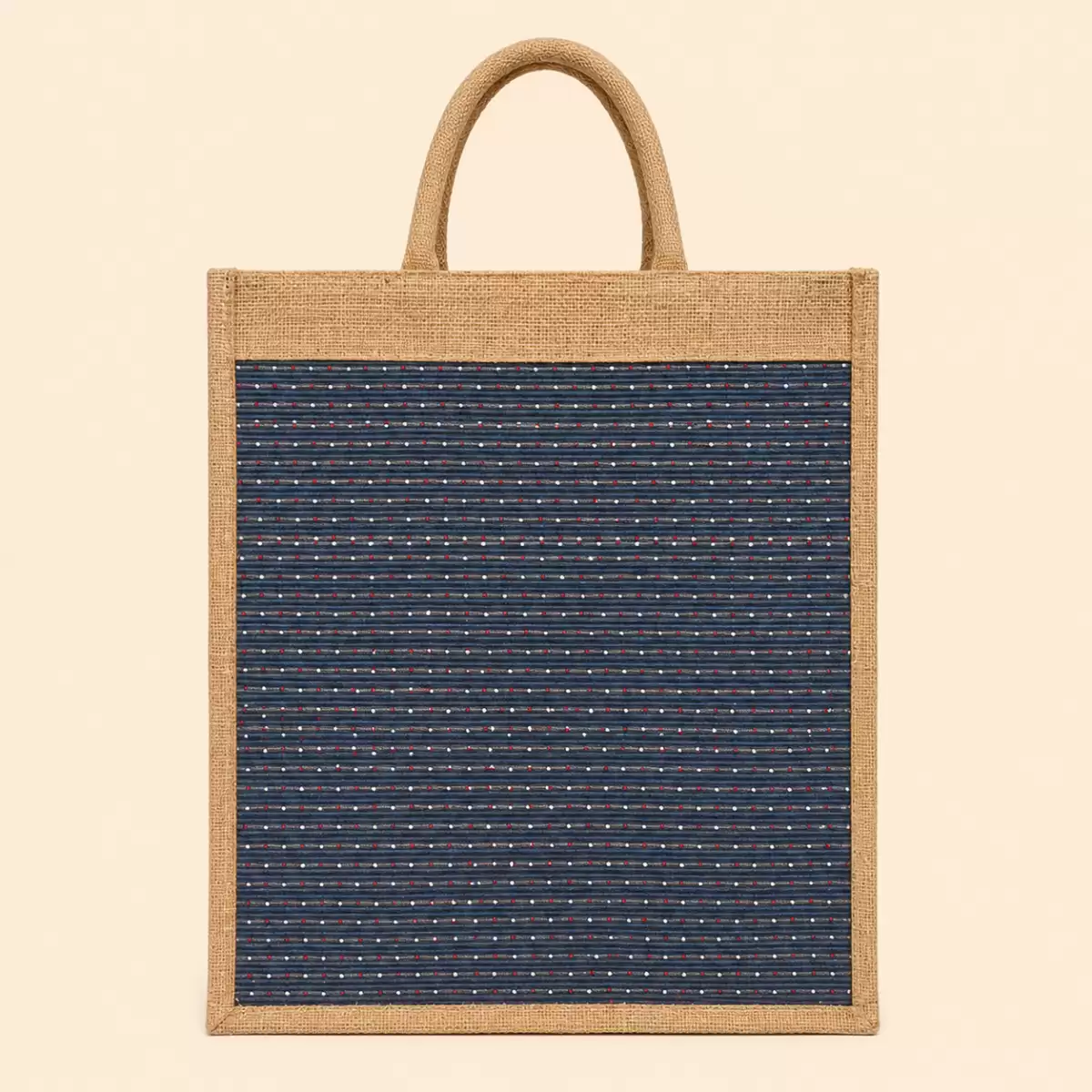 Brown Dark Blue Jute Shopping Bag