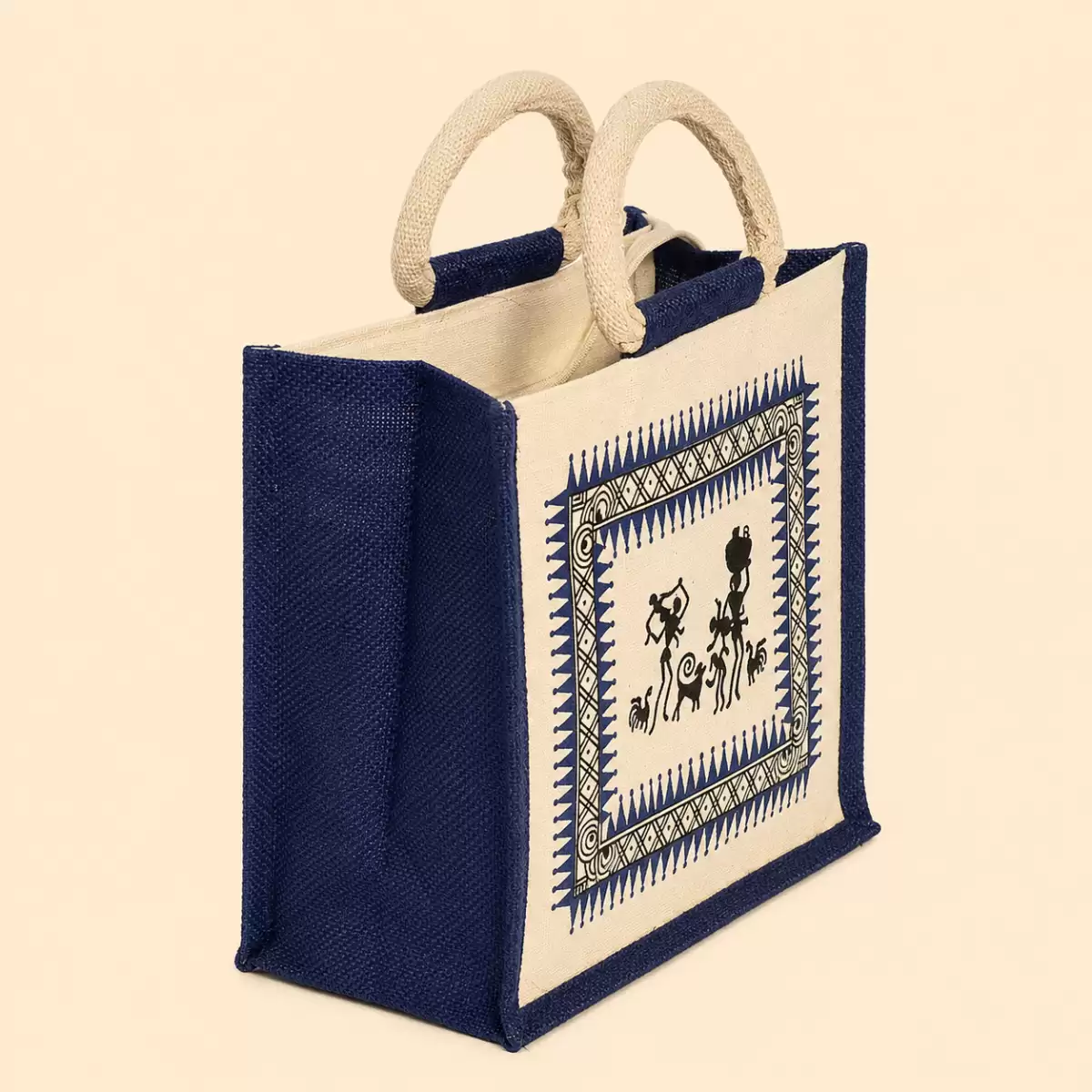 White Black Printed Jute Bag