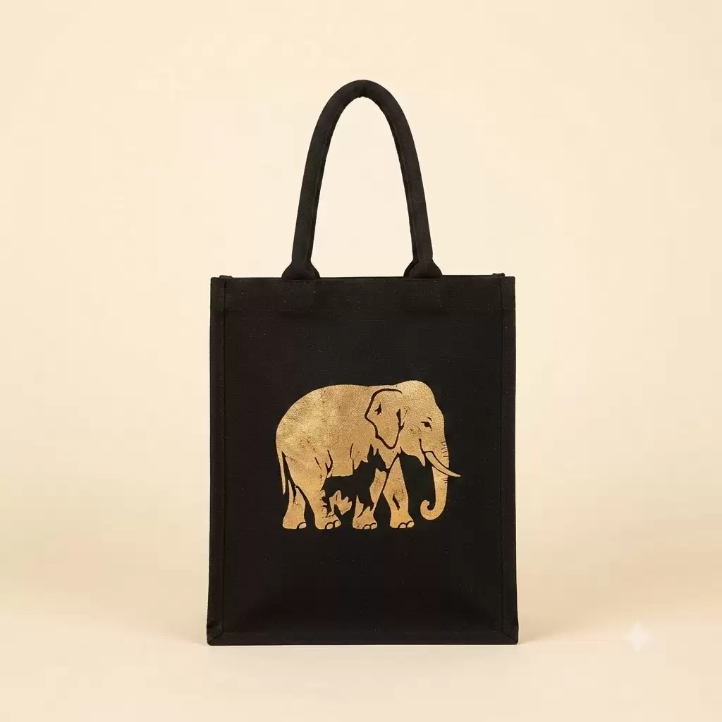 Black Printed Jute Bag