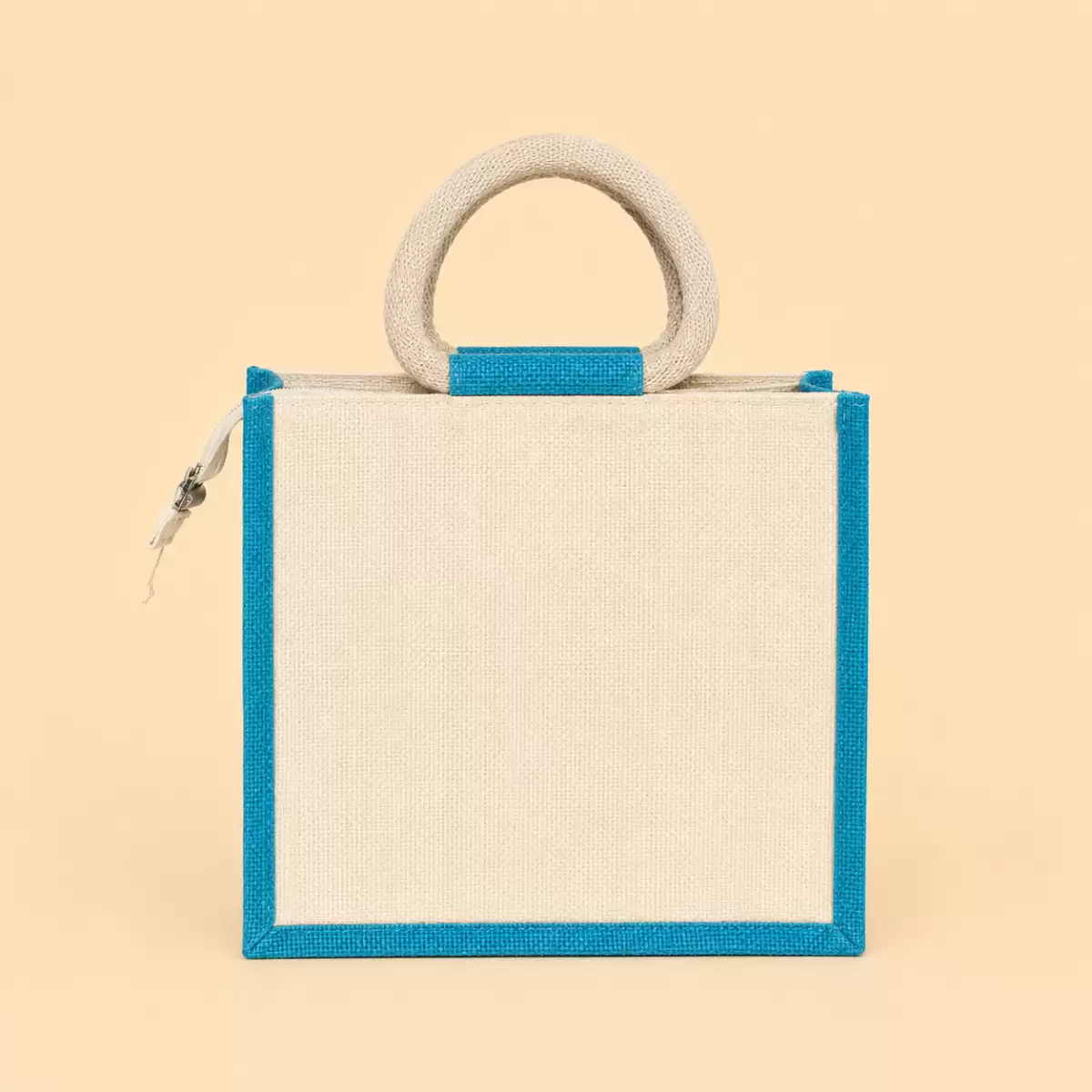 White Blue Printed Jute Bag