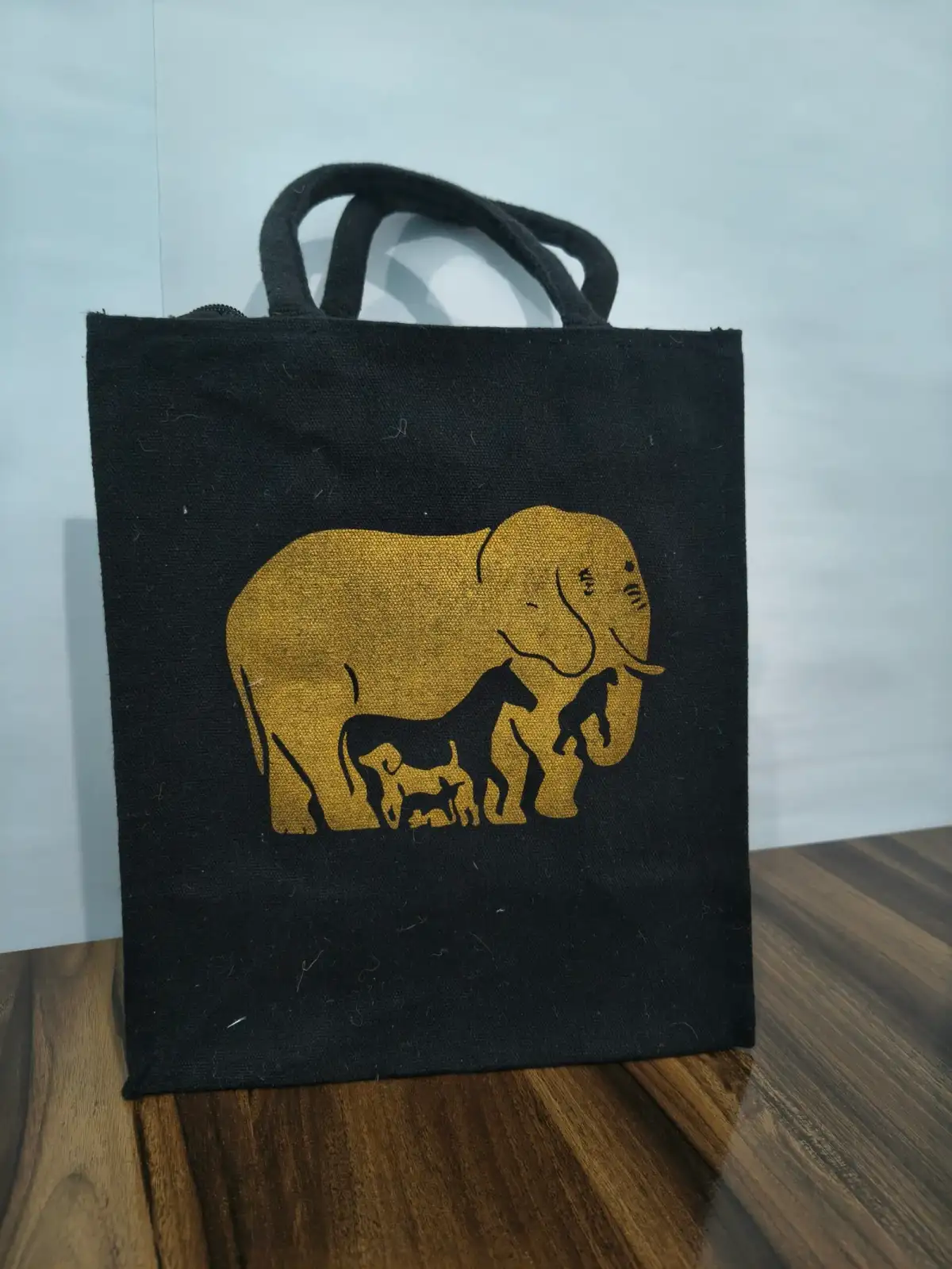 Elephant style, black jute bags