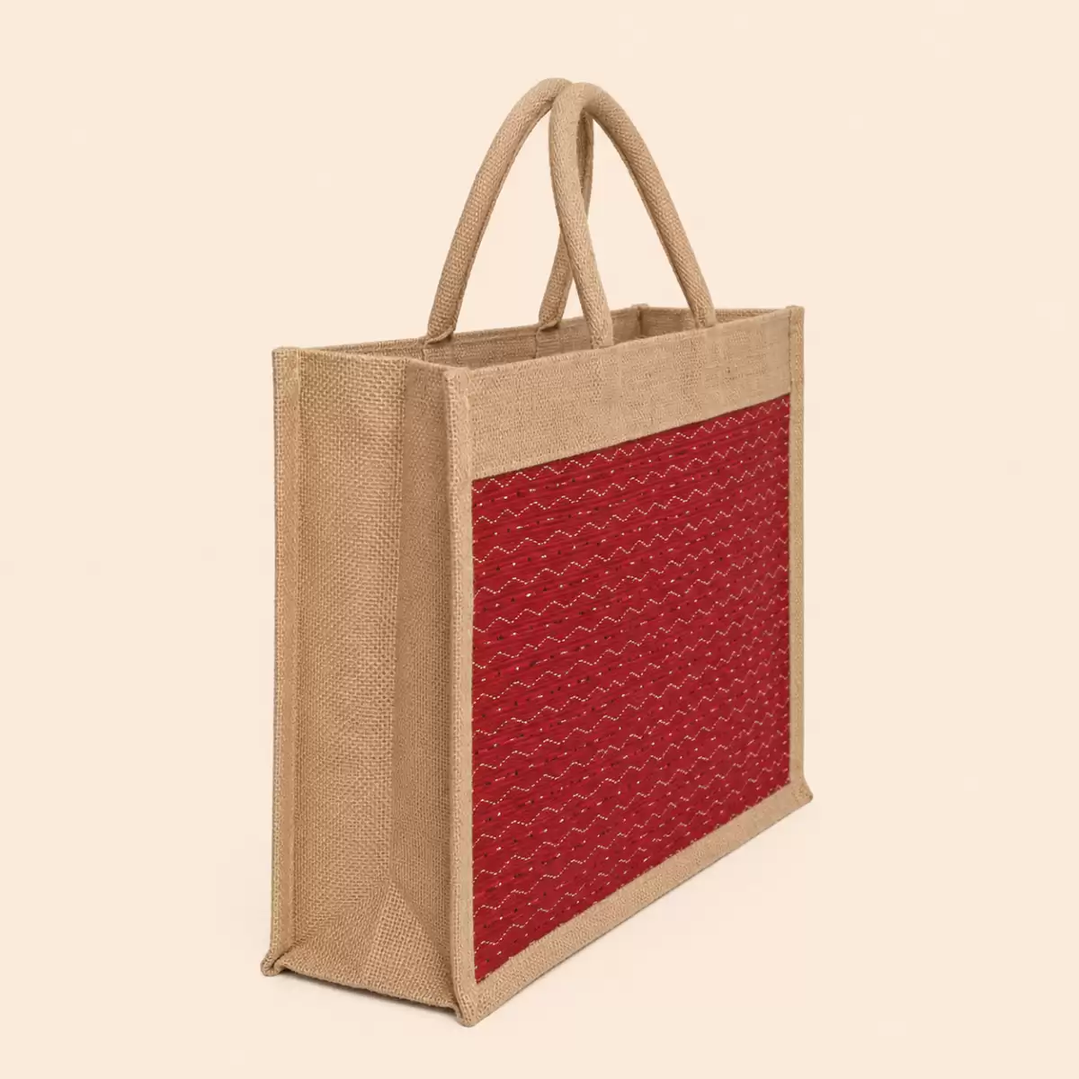 Brown Red Jute Shopping Bag