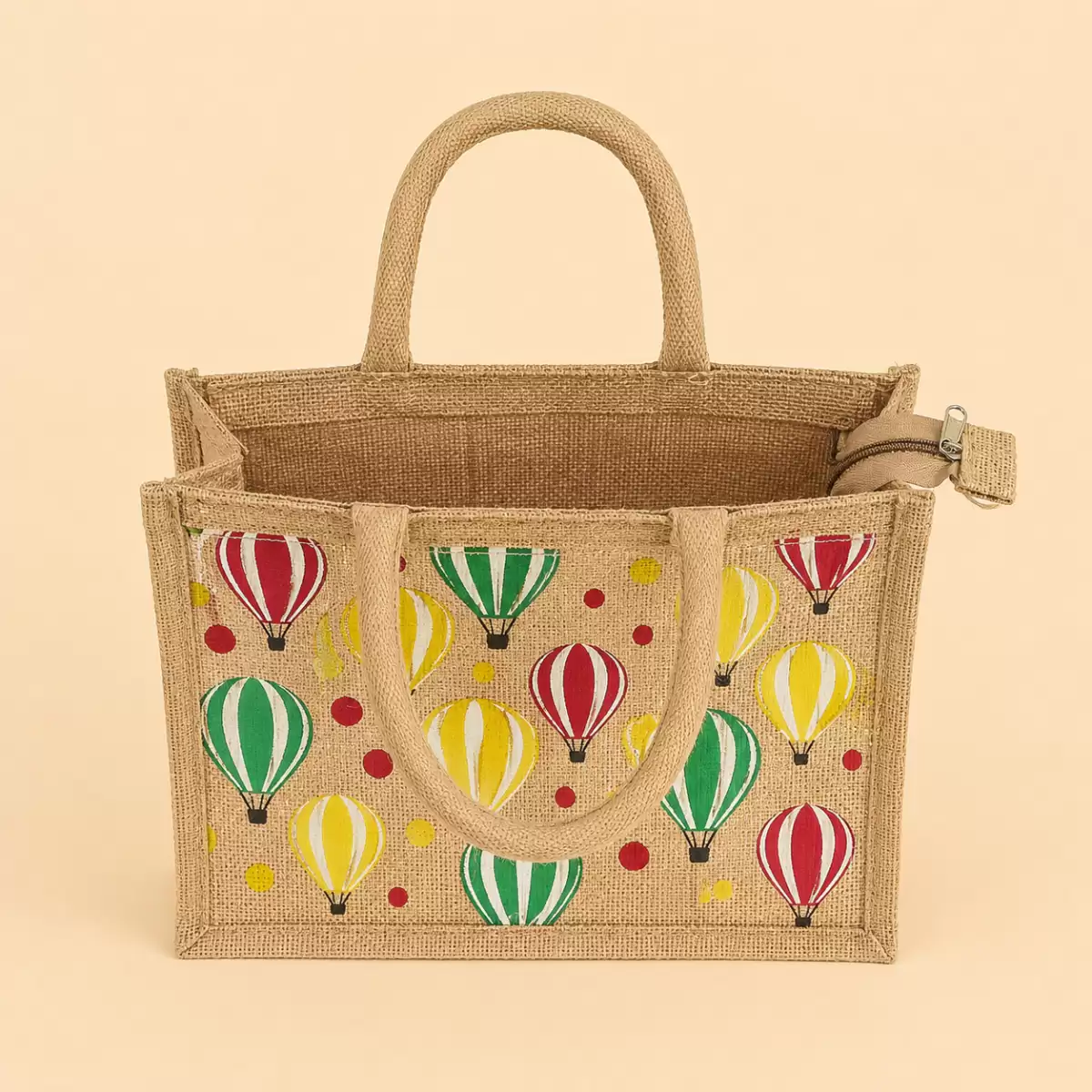 Brown Yellow Printed Jute Bag